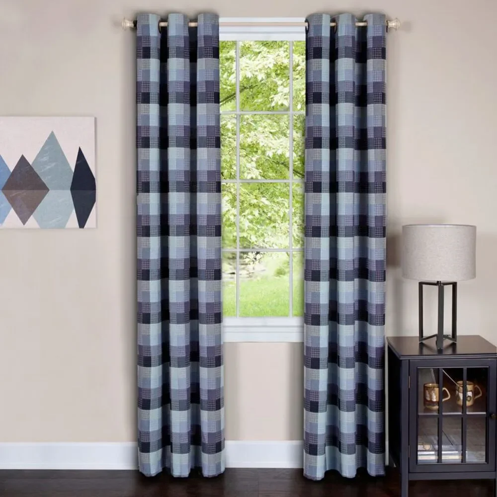 Geometric Plaid Window Kitchen Curtain Drape Privacy-Sheer Grommet Panels: 42